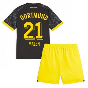 Borussia Dortmund Donyell Malen #21 Replika Babytøj Udebanesæt Børn 2023-24 Kortærmet (+ Korte bukser)